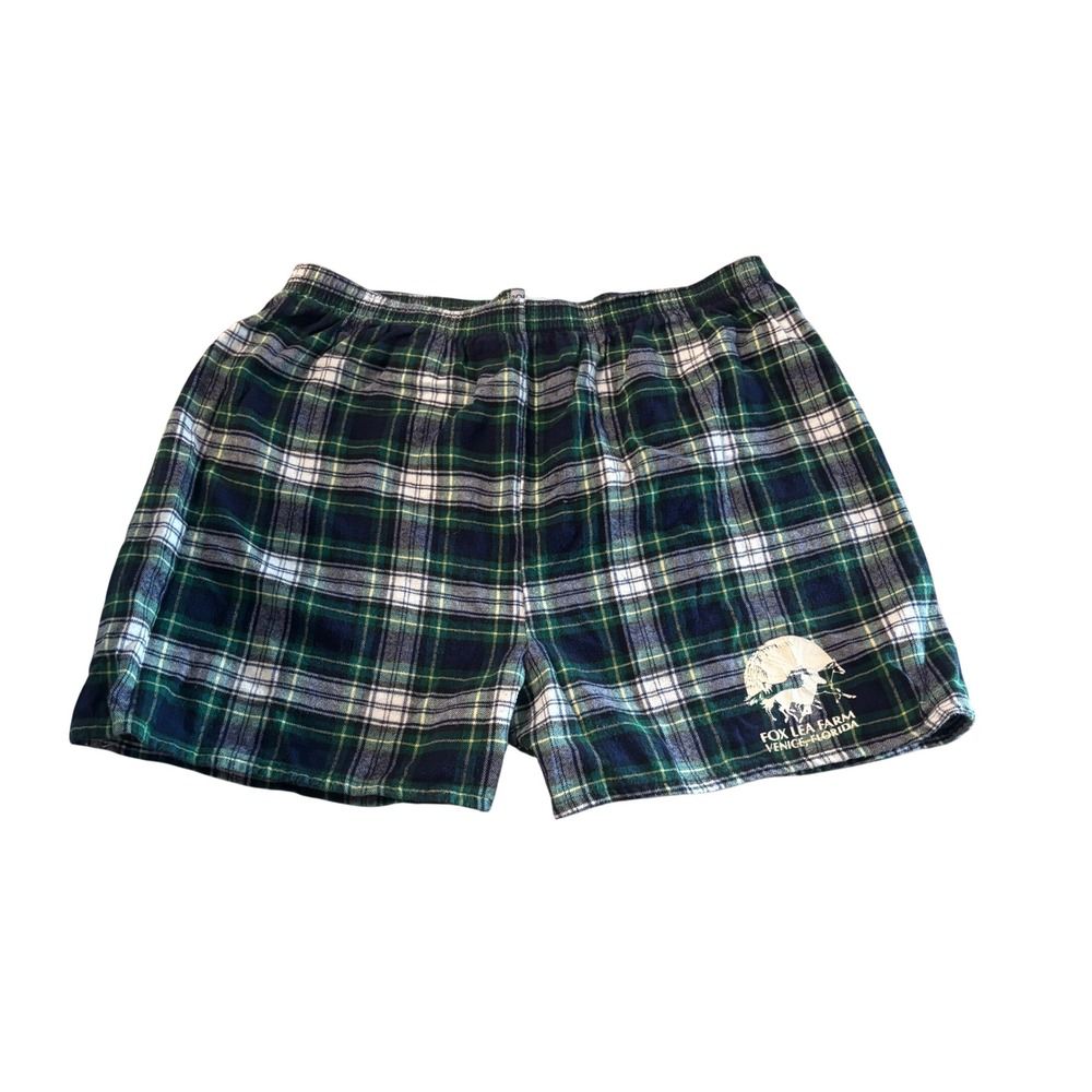 Robinson Apparel Flannel Pajama Shorts XL Green Plaid Fox Lea Farm Florida USA